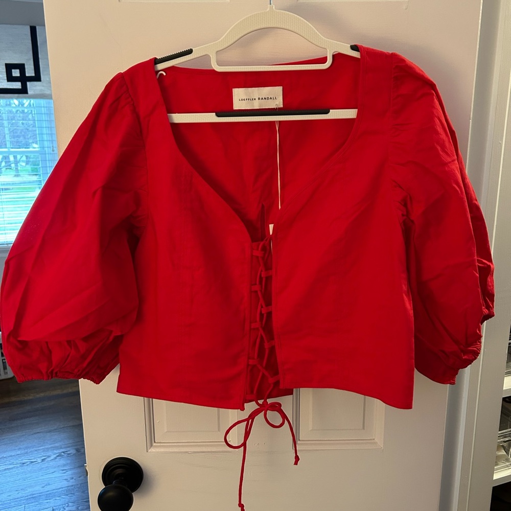 Loeffler Randall Mindy Red Lace-Up Blouse NWT